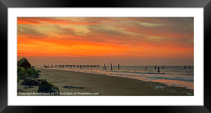 Sunset on Happisburgh Beach Framed Mounted Print by Avril Harris