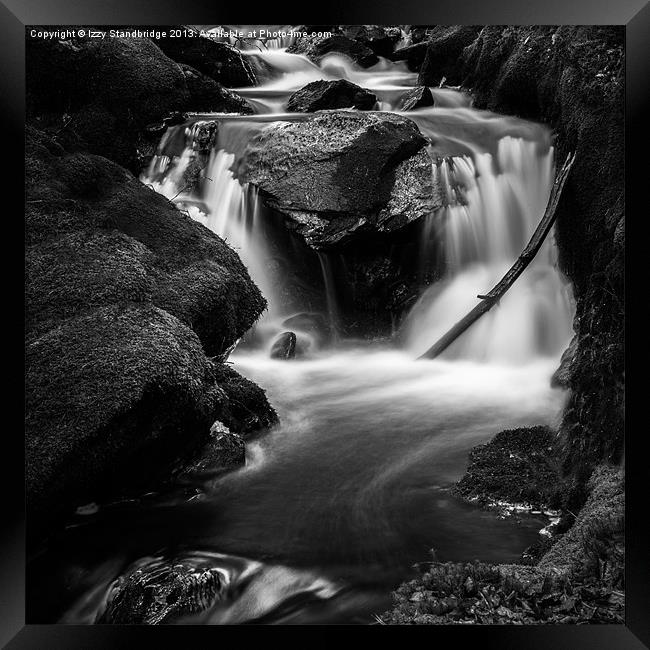 Black and white waterfall over rocks Framed Print by Izzy Standbridge