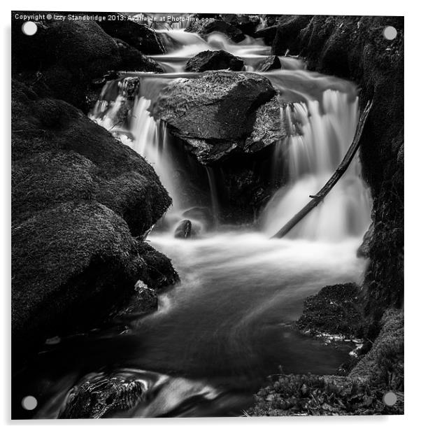 Black and white waterfall over rocks Acrylic by Izzy Standbridge