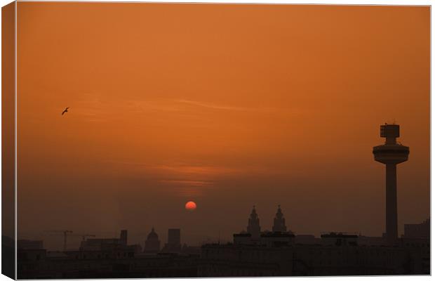 Liverpool Skyline Orange Sun Set Canvas Print by Phillip Orr