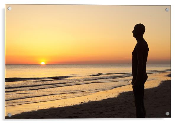 Crosby Beach Iron Man Sunset Acrylic by Phillip Orr