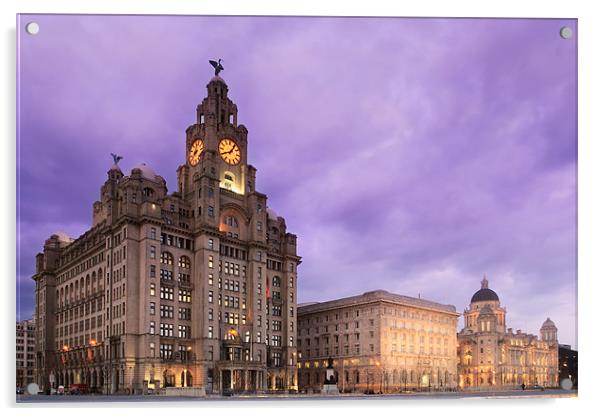 Liverpool Pier Head at Night Acrylic by Phillip Orr