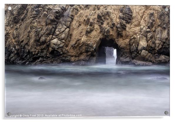 Pfeiffer Beach Keyhole Rock Fog Acrylic by Chris Frost