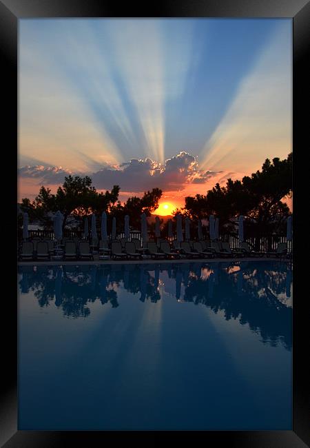 Swimming Pool Sunset Framed Print by Shaun Cope