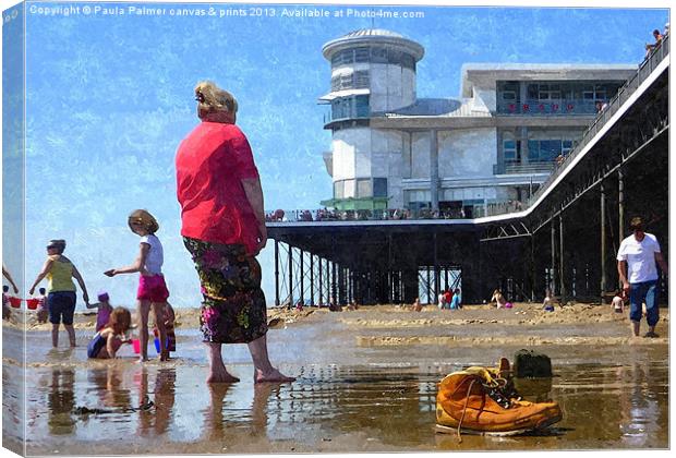 Weston-Super-Mare pier -paddling 1 Canvas Print by Paula Palmer canvas