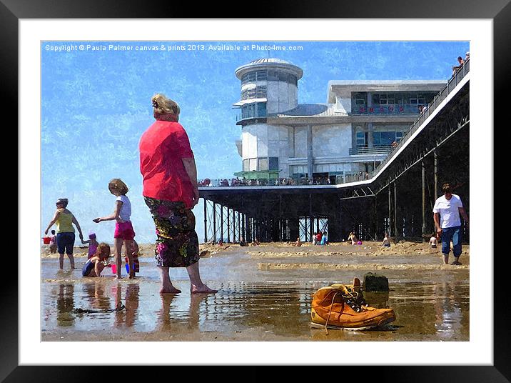 Weston-Super-Mare pier -paddling 1 Framed Mounted Print by Paula Palmer canvas