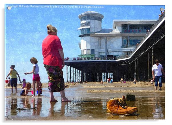 Weston-Super-Mare pier -paddling 1 Acrylic by Paula Palmer canvas