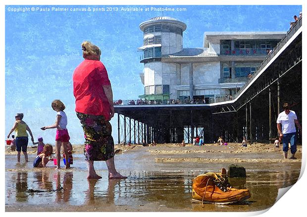 Weston-Super-Mare pier -paddling 1 Print by Paula Palmer canvas