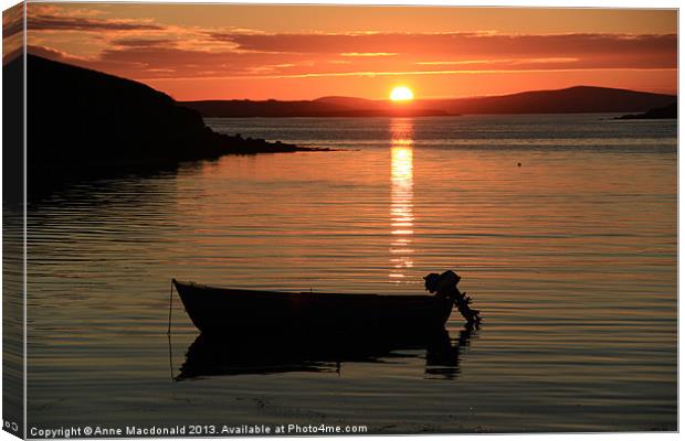 Small Boat In The Sunset Canvas Print by Anne Macdonald