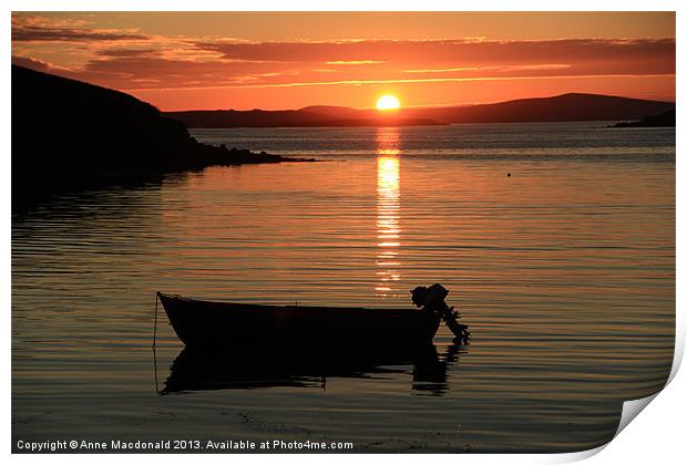 Small Boat In The Sunset Print by Anne Macdonald
