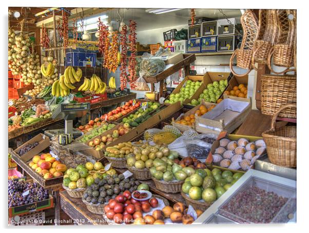 Funchal fruit market. Acrylic by David Birchall
