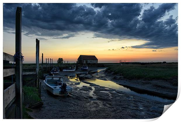 Sunset over Thornham harbour Print by Gary Pearson