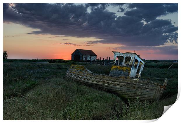 Sunset over the old wreck Print by Gary Pearson