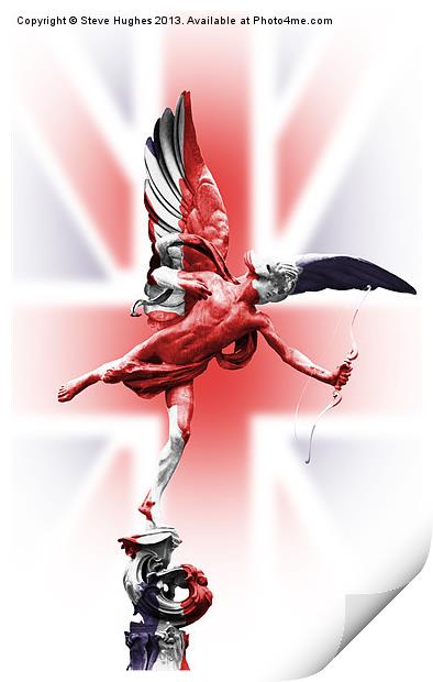 Eros statue wrapped in Union Jack flag Print by Steve Hughes