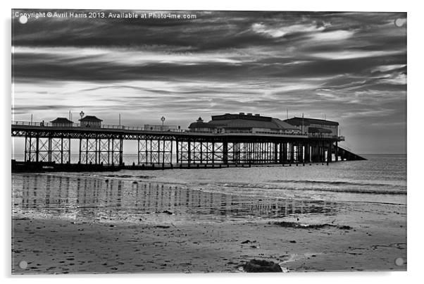 Cromer Pier in black and white Acrylic by Avril Harris