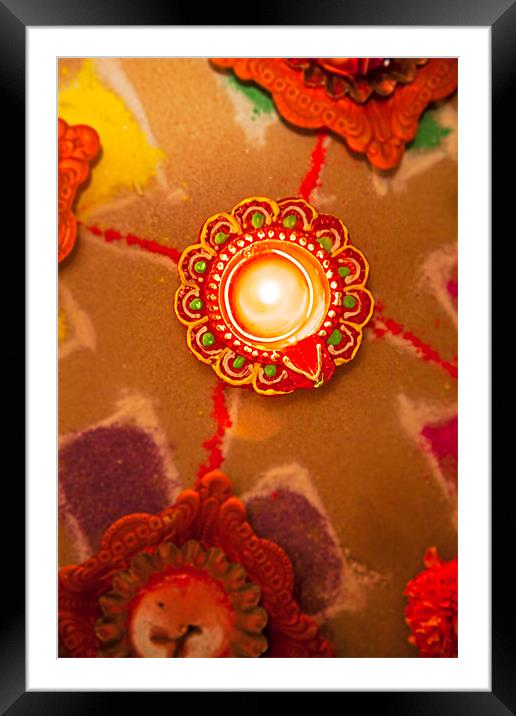 Hindu Rangoli Diva hi Framed Mounted Print by Arfabita  