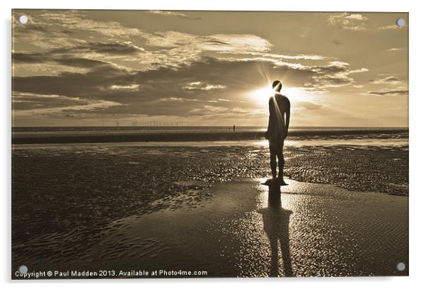 Crosby Beach Sepia Sunset Acrylic by Paul Madden
