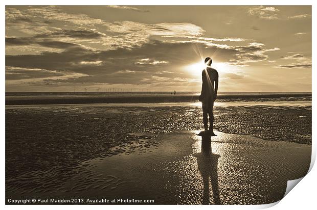 Crosby Beach Sepia Sunset Print by Paul Madden