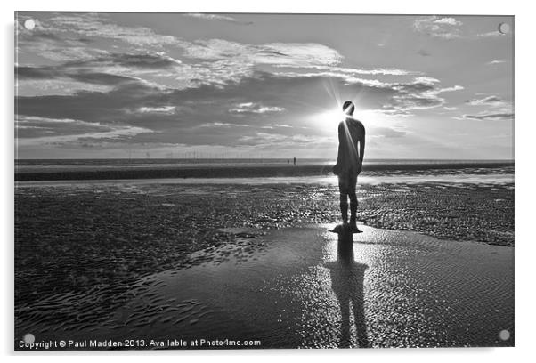 Crosby Beach Black and white Sunset Acrylic by Paul Madden