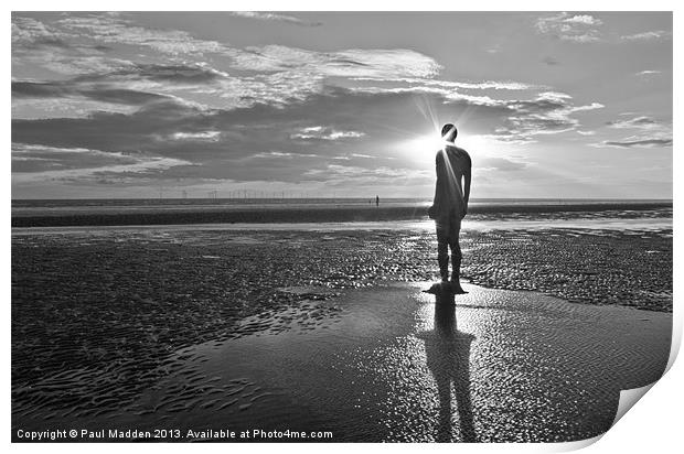 Crosby Beach Black and white Sunset Print by Paul Madden