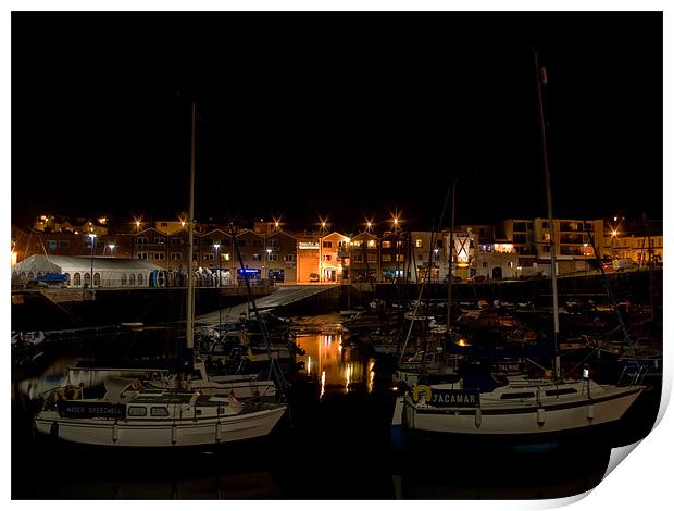 Paignton Harbour at Night Print by Jay Lethbridge