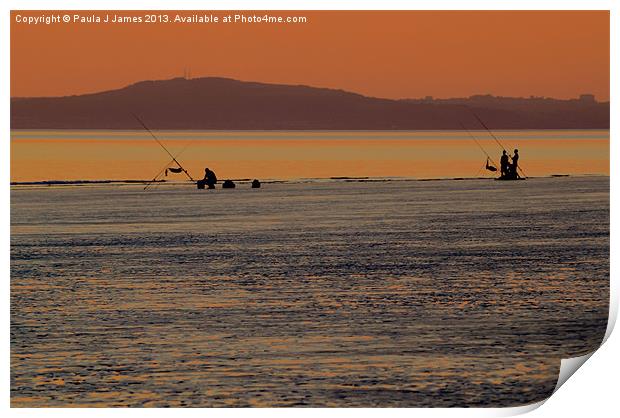 Fishing at Sunset Print by Paula J James