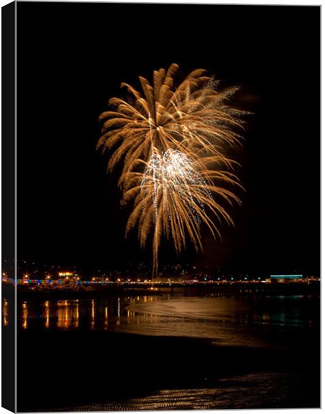 Fireworks at Paignton Beach Canvas Print by Jay Lethbridge