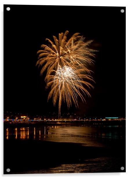Fireworks at Paignton Beach Acrylic by Jay Lethbridge