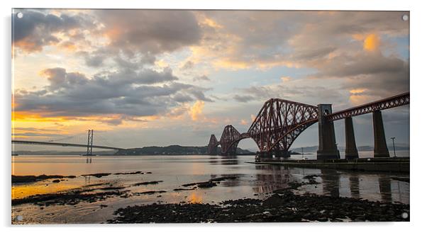 Forth Bridges Sunset Acrylic by Ian Potter