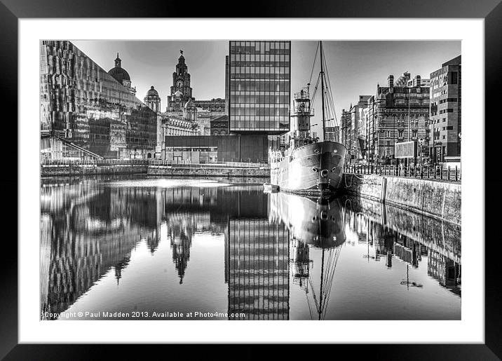 Canning Dock Black And White Framed Mounted Print by Paul Madden