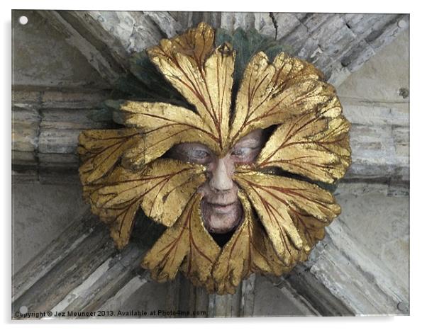 Green Man in Gold Leaf Acrylic by Jez Mouncer