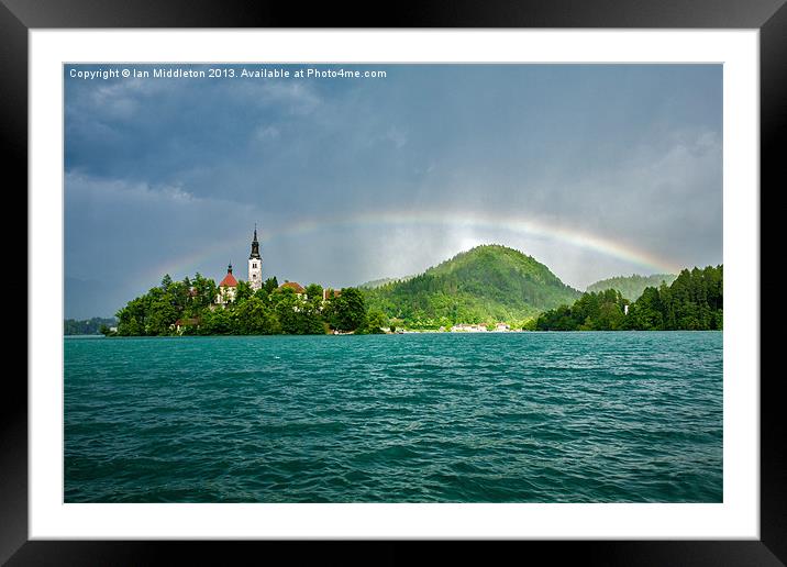 Rainbow over Lake Bled Framed Mounted Print by Ian Middleton