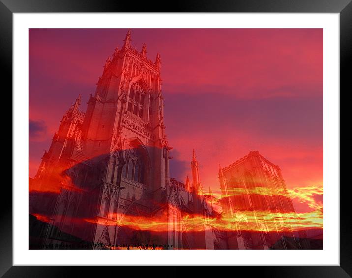 York minster and fire Framed Mounted Print by Robert Gipson