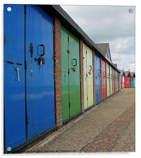 Beach Huts Acrylic by Rebecca Giles