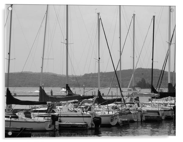 Sailboats in Black and White Acrylic by Pics by Jody Adams