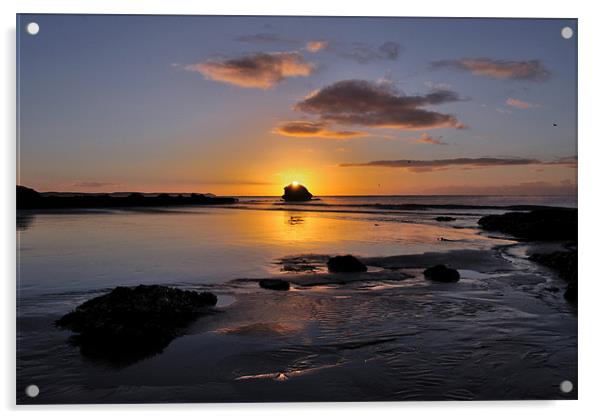 Sunrise Black Rock Millendreath Looe Acrylic by Rosie Spooner