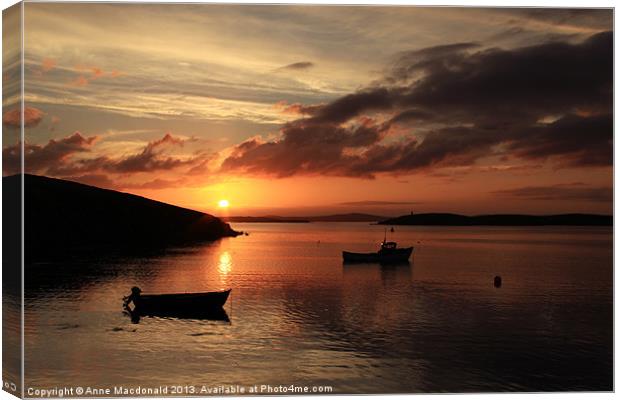 Sunset And Boats At Trondra Canvas Print by Anne Macdonald
