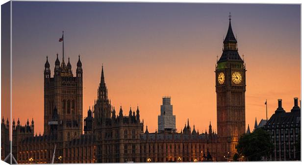 Westminster at Sunset Canvas Print by Dean Messenger