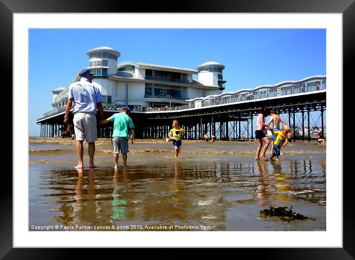Weston-Super-Mare pier - paddling 2 Framed Mounted Print by Paula Palmer canvas