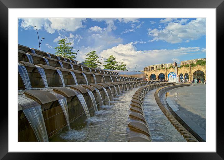Sheaf Square Water Feature & Sheffield Station Framed Mounted Print by Darren Galpin
