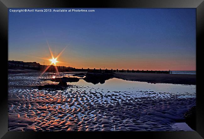 Sunset at Walcott Beach Framed Print by Avril Harris