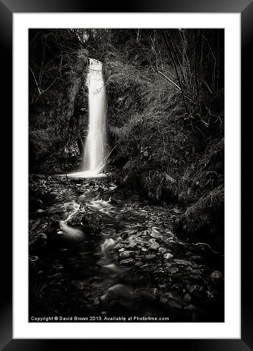 A small burn waterfall Framed Mounted Print by David Brown