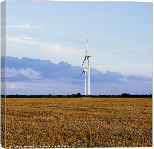 Evening sky and rural Wind turbines. Canvas Print by Liam Grant