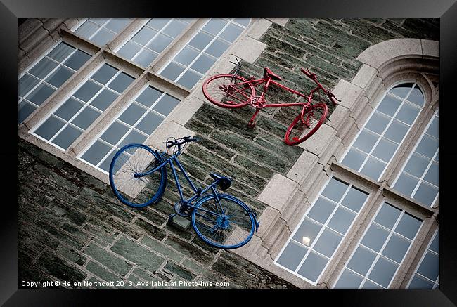 Bikes on the Wall Framed Print by Helen Northcott