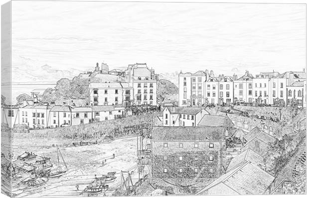 Tenby Harbour Pencil Sketch 2 Canvas Print by Steve Purnell