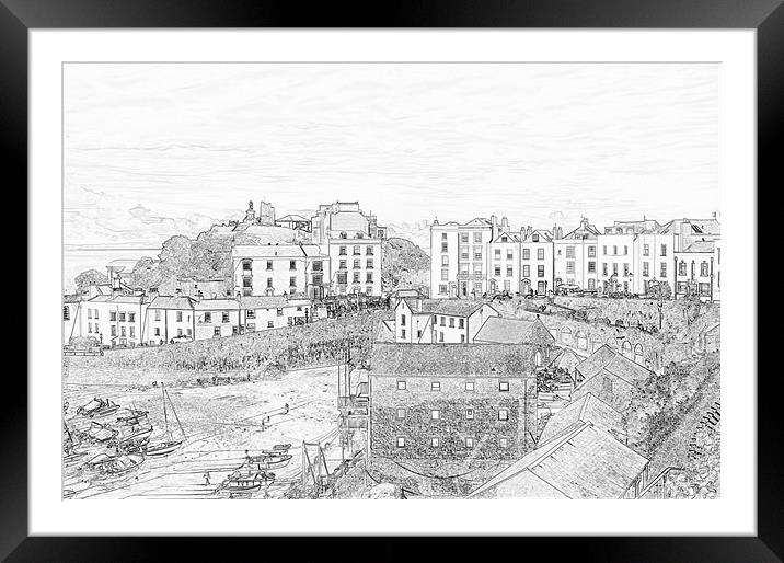 Tenby Harbour Pencil Sketch 2 Framed Mounted Print by Steve Purnell