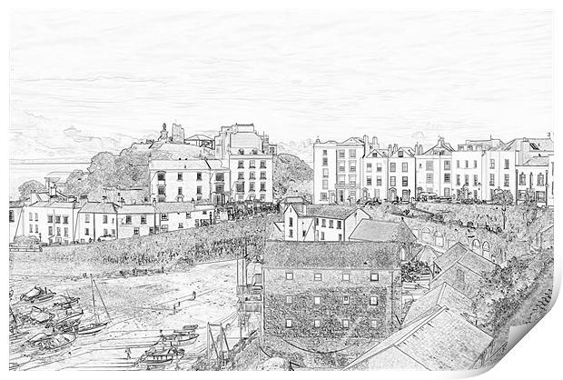 Tenby Harbour Pencil Sketch 2 Print by Steve Purnell