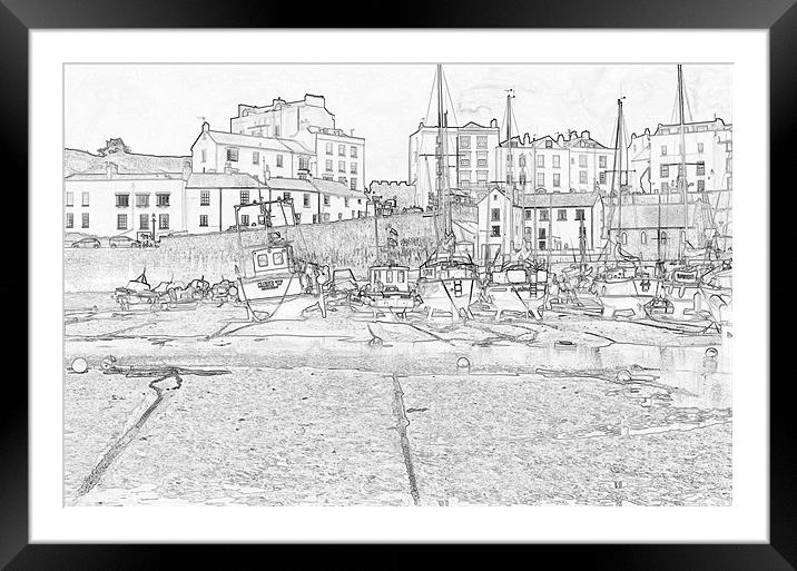 Tenby Harbour Pencil Sketch 3 Framed Mounted Print by Steve Purnell