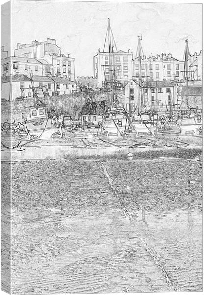 Tenby Harbour Pencil Sketch 4 Canvas Print by Steve Purnell