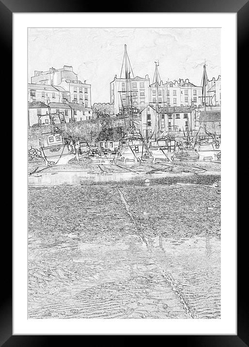 Tenby Harbour Pencil Sketch 4 Framed Mounted Print by Steve Purnell